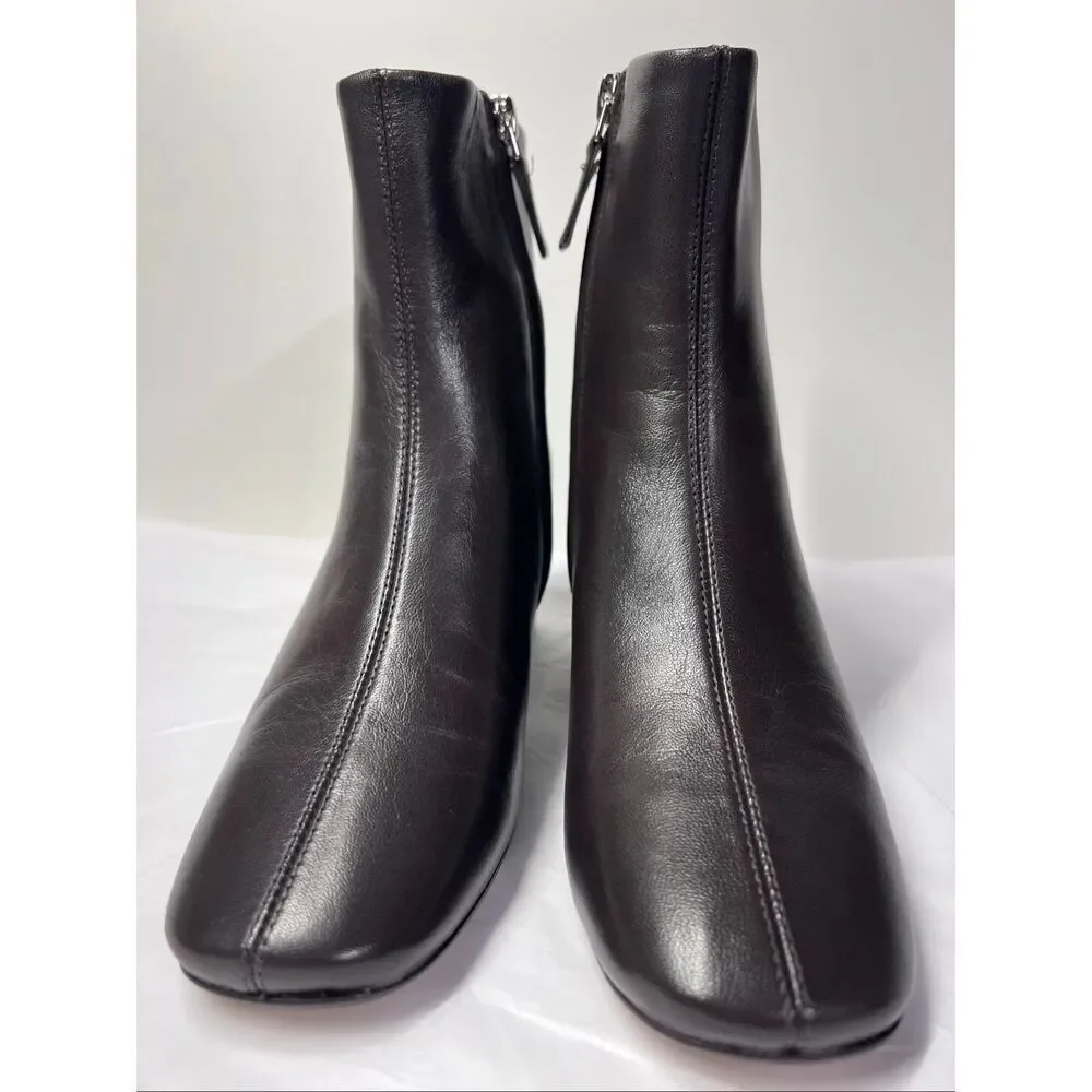 Everlane THE DAY BOOT Dark Brown Leather Ankle Boots Block Heel Minimalist 5 NWB